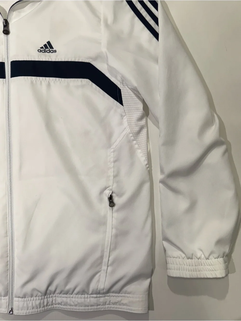 2010 Adidas Climacool White/Navy Windbreaker Workout Jacket full zip  Adult S